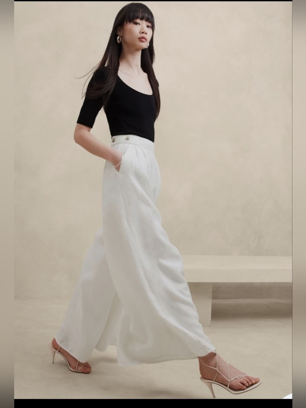 NWT! Banana Republic Lina Linen Ultra Wide Leg Pants  Iced Vanilla Sz 6P
